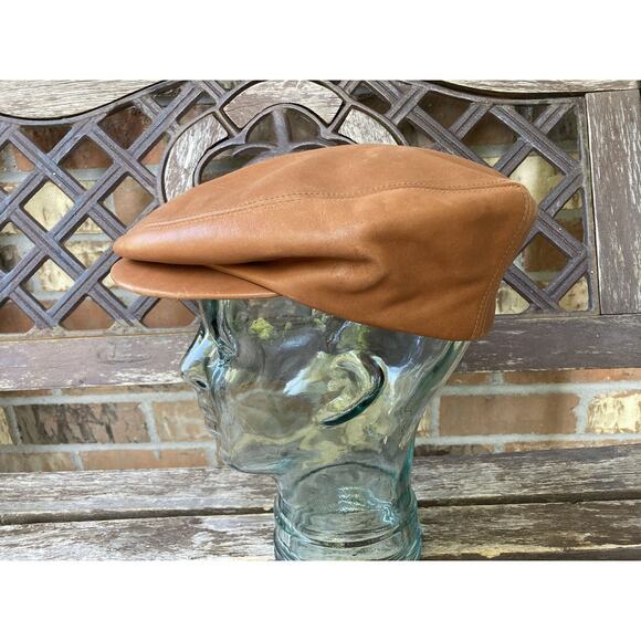 XL Vintage Lambskin Leather Hunting Newsboy Hat Cap - Picture 3 of 8